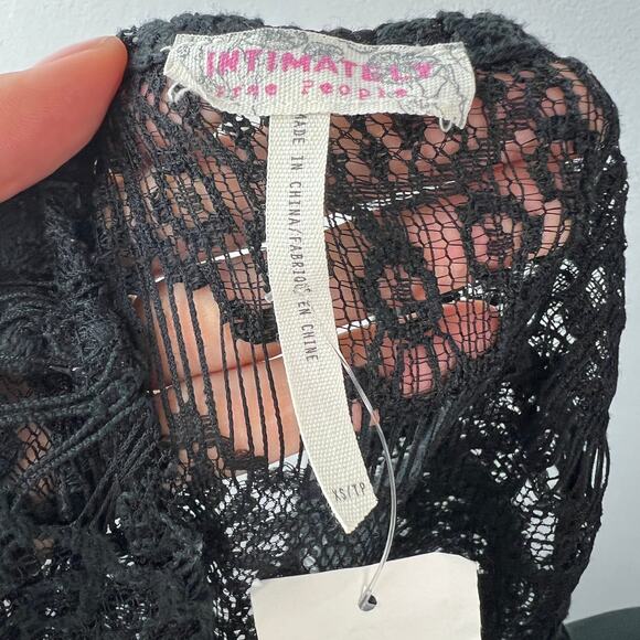 Intimately FREE PEOPLE Black Sheath Dress Cotton Floral Lace Square X-Small NEW - Picture 10 of 12